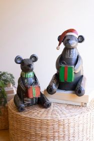 SET OF TWO RECYCLED METAL CHRISTMAS BLACK BEARS