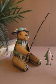 RECYCLED IRON BROWN BEAR FISHING