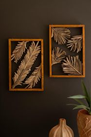 SET OF TWO FRAMED DRIFTWOOD LEAVES