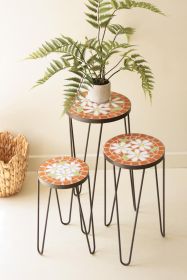 SET OF THREE NESTING MOSAIC TILE TABLES WITH METAL BASES