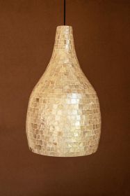 SPUN BAMBOO PENDANT LIGHT WITH CAPIZ SHELL DETAIL #1
