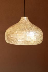 SPUN BAMBOO PENDANT LIGHT WITH CAPIZ SHELL DETAIL #2