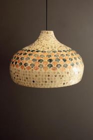 SPUN BAMBOO PENDANT LIGHT WITH CAPIZ SHELL DETAIL #3