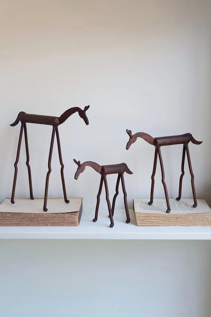 SET OF THREE FORGED-IRON HORSES