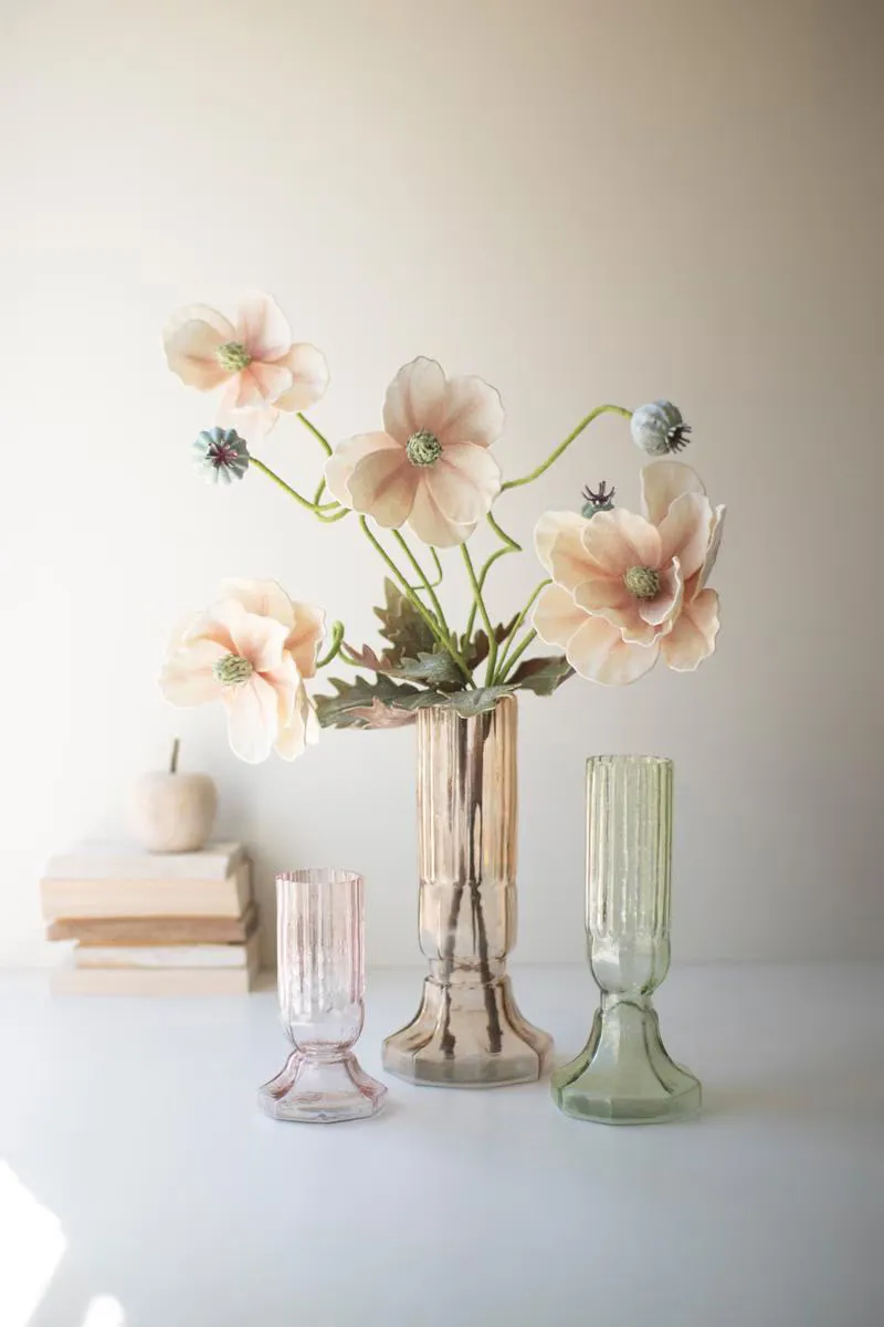 SET OF THREE FLUTED GLASS VASES - ONE EACH COLOR