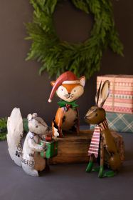 SET OF THREE RECYCLED METAL CHRISTMAS WOODLAND CRITTERS