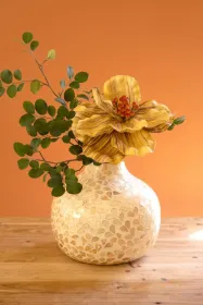 SPUN BAMBOO VASE WITH CAPIZ SHELL DETAIL #4