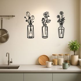 CIFbuy™ Metal Flower Wall Decorations Set of 3 Simple Iron Vase-Inspired Wall Art Ideal for Kitchens Bathrooms Living Rooms Bedrooms Studies Doors Por