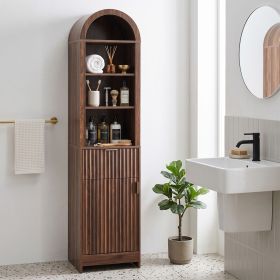 1-Door 1-Drawer 4-Tier Bathroom Vanity Grille-Finished MDF Melamine-Faced Bathroom Cabinet Arched Top 15.75*11.81*66.93in Walnut