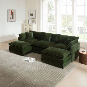 U-Shaped Sectional Sofa w/Reversible Footrest, 3-Seater Convertible Corner Couch with 2 Ottomans ,Modern Minimalist Soft Sofa & Couch for Living Room