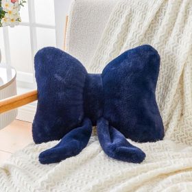 Navy Bow Pillow, Soft Bow Decorative Pillows with Faux Rabbit Fur, Cute 12" Bow Throw Pillows