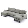 U-Shaped Convertible Sectional Sofa with 2 Short Chaise Lounges, 4-Seater Modular Chenille Fabric Couch with Plastic Legs