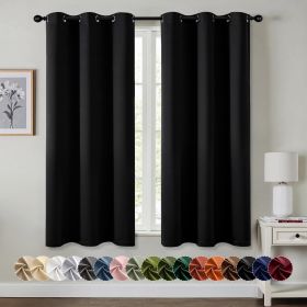 Black Blackout Curtains for Bedroom Living Room 63 Inches Long 2 Panels