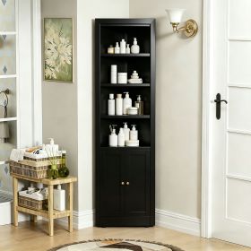 71" Tall Corner Storage Cabinet with 2 Doors, 5-Tier Metal Cabinet with Adjustable Shelves, Freestanding Kitchen Storage for Pantry, Living Room