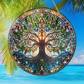 Tree of Life Wall Art Colorful Stained Glass Design Smooth Edges Housewarming Gift Acrylic Suncatcher