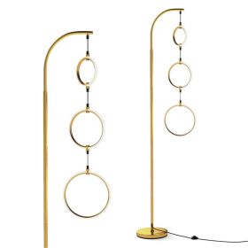 3-Circle LED Floor Lamp, Gold Standing Lamp with Adjustable Brightness & 3 Color Temperatures