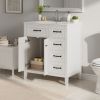 30" White Bathroom Vanity with Ceramic Sink, Freestanding Vanity with Black Metal Handles, Solid Wood Legs, Soft-Close Doors & Drawers, Ample Storage