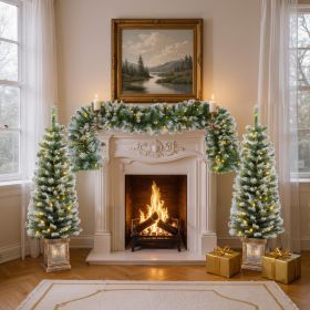 Artificial Christmas 3-Piece Set Wreath and Set of 2 Entrance Trees X-mas with LED Lights Easy Assembly