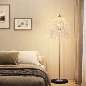 3-Light Elegant Crystal Floor Lamp â€“ Vintage Waterfall Design with Cascading Crystal Beads and Marble Texture Base for Living Room, Bedroom