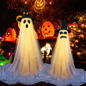 2 Packs Halloween Decorations Outdoor Indoor with Halloween Remote Control String Lights Party Supplies,Spooky Ghost Decor with Witch Hat