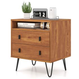 Mid Century Modern 2-Drawer Nightstand with Storage Compartment