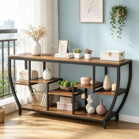 Industrial Console Table 70.9 Inch Entryway Sofa Table with Shelves for Hallway Living Room Rustic  Metal Wood Sofa Table