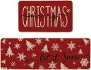 Xmas Trees Snowflake Let It Snow Merry Christmas Kitchen Mats Set of 2, Winter Decor Low-Profile Kitchen Rugs - 17x29 and 17x47 Inch