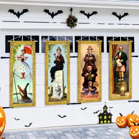 Halloween Decorations Large 4 PCS Haunted Mansion Stretching Portraits Vintage Vinyl Backdrop Decor Outdoor Horror Poster