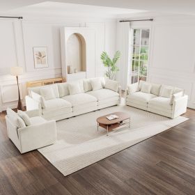 Modern Sofa Couch, 3 Piece Set Extra Deep Seat Sectional Sofa for Living Room, Oversized Sofa, 3 Seat Sofa, Loveseat and Single Sofa, White Chenille