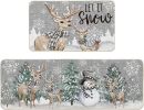 Deer Tree Let It Sonw Snowflakes Christmas Kitchen Mats Set of 2, Winter Decor Low-Profile Kitchen Rugs for Floor - 17x29 and 17x47 Inch
