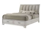 1pc King Storage Platform Bed Upholstered Ultra-plush Headboard Two Footboard Storage Drawers Solid Wood White Mist