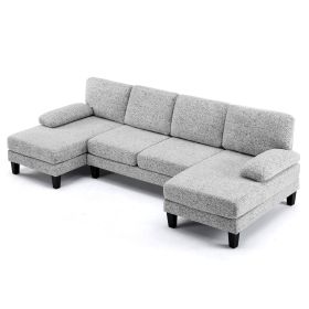 U-Shaped Sectional Sofa with 2 Short Chaise Lounges, 4 Seater Indoor Chenille Fabric Combination Couch, Plastic Legs