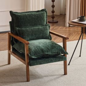 Cloud Shaped Indoor Leisure Chair with Solid Wood Armrest & Solid Wood Frame, Chenille Fabric Accent Chair with Lumbar Pillow