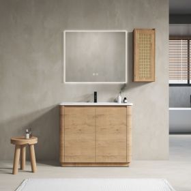 40'' Freestanding Bathroom Vanity with Ceramic Sink & 2-Soft-Close Door and Side Cabinet, KD-Packing, Plywood