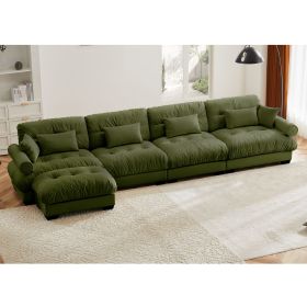 L Shaped Sectional Cloud Sofa , Convertible Deep 4 Seater Modular Couch for Living Room,Modern Velvet Comfy Upholstered Corner Couch Waist Pillows