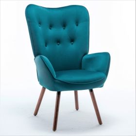 Mid-Century Modern Wingback Accent Chair, Button-Tufted Polyester Fabric Armchair with Solid Wood Splayed Legs for Living Room Bedroom Home Offic