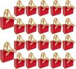 50 PCS Small Red Gold Gift Bags with Bow Ribbon - 6.4x3.1x5.1 Inch Thank You Bags with Handles, Bulk for Baby Shower, Bridal Shower, Wedding