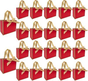 50 PCS Small Red Gold Gift Bags with Bow Ribbon - 6.4x3.1x5.1 Inch Thank You Bags with Handles, Bulk for Baby Shower, Bridal Shower, Wedding
