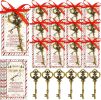 48 Sets Santa's Magic Key with Cards & Ribbon, Christmas Eve Ornament for No Chimney Homes, Holiday Tradition Metal Key Decoration, Party Favors