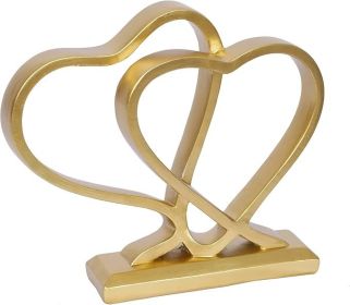 Gold Heart Sculpture for Living Room Decor Heart Decoration Gift for Her and Him Love Wedding Anniversary Couples Gift Modern Heart Statue for Ho