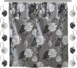 12pc Erica Bathroom Fabric Shower Curtain Sets Bathroom Shower Curtain & 12 Shower Bathroom Hooks Modern Classic Luxury Contemporary Decor Grey Shower