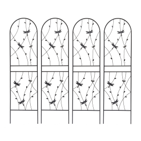 4 Pack Metal Garden Trellis 71" x 19.7" Rustproof Trellis for Climbing Plants Outdoor Flower Support Dragonfly Deco Black