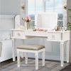 Mirrored Vanities Desk with Drawers, Bedroom Makeup Vanity Table Set with Mirror and Stool, Flip Up Dressing Table for Bedroom/Makeup Room