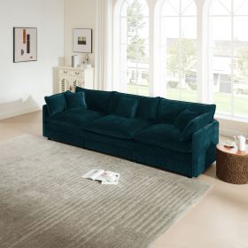 Mid-Century Modern Couch 3-Seater Sofa with 2 Armrest Pillows and 3 Toss Pillows, Couch for Living Room Blue Chenille