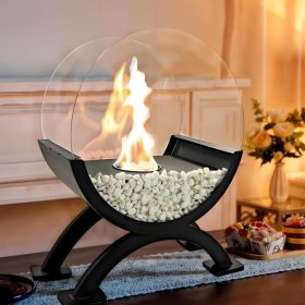 Round Glass Large Tabletop Fireplace 12.5" H Portable Fire Bowl Pot Clean Burning Firepit Indoor Outdoor Patio Parties Events
