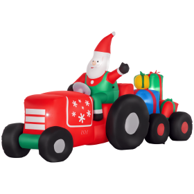 9ft Christmas Inflatables Outdoor Decorations Santa Claus Driving Trailer with Colorful Gift Boxes