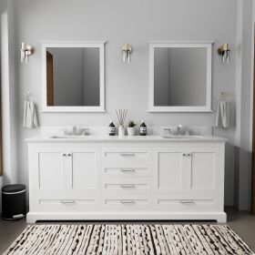 White Double Bath Vanity 80 in. W x 22 in. D, Carrara Marble Top, and 30 in. Mirrors