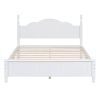 Queen Size Wood Platform Bed Frame,Retro Style Platform Bed with Wooden Slat Support,White