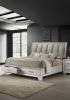 1pc King Storage Platform Bed Upholstered Ultra-plush Headboard Two Footboard Storage Drawers Solid Wood White Mist