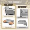 U-Shaped Sectional Sofa with 2 Short Chaise Lounges, 4 Seater Indoor Chenille Fabric Combination Couch, Plastic Legs